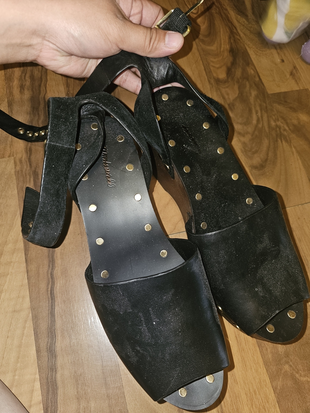 Madewell Black Suede Studded Block Heel Sandals